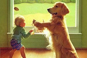 Golden_Retriever_-Brincando-com-um-bebe