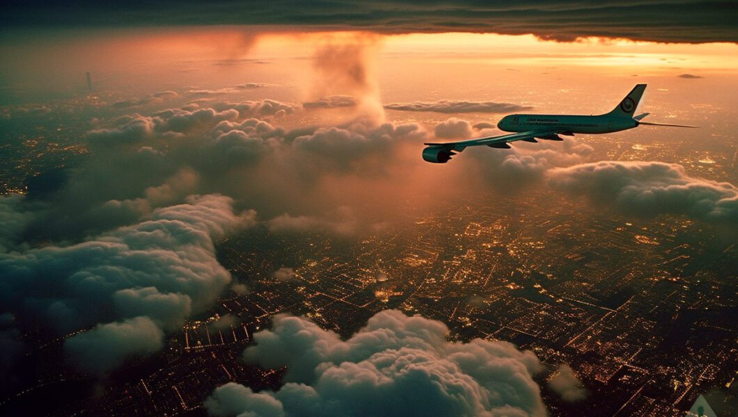 avião no meio do céu visto de cima