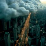 cidade vista de cima com nuvens