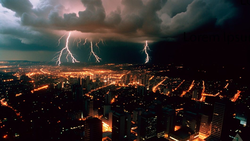 cidade vista de cima com raios