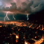 cidade vista de cima com raios