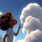 criança tocando nuvem