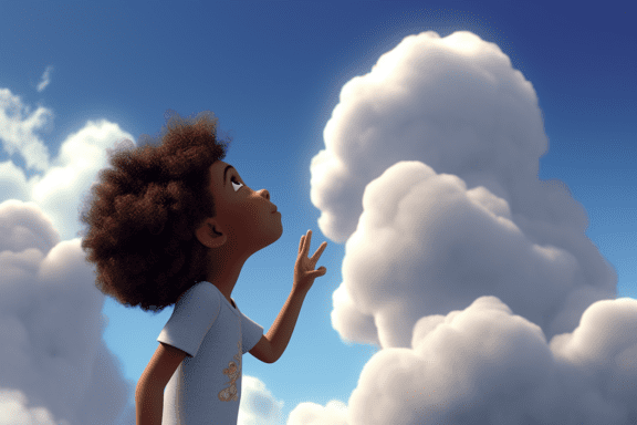 criança tocando nuvem