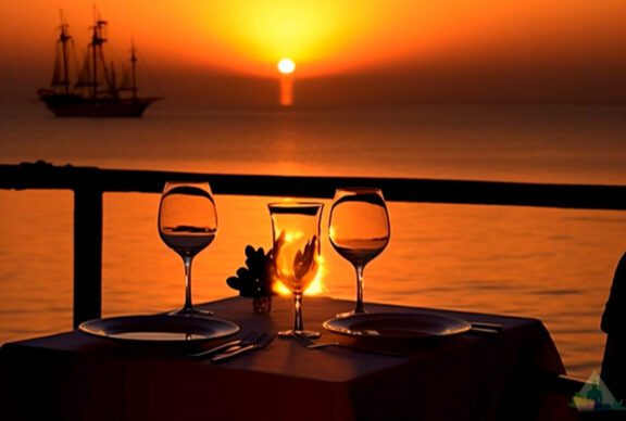 pôr do sol num jantar romântico